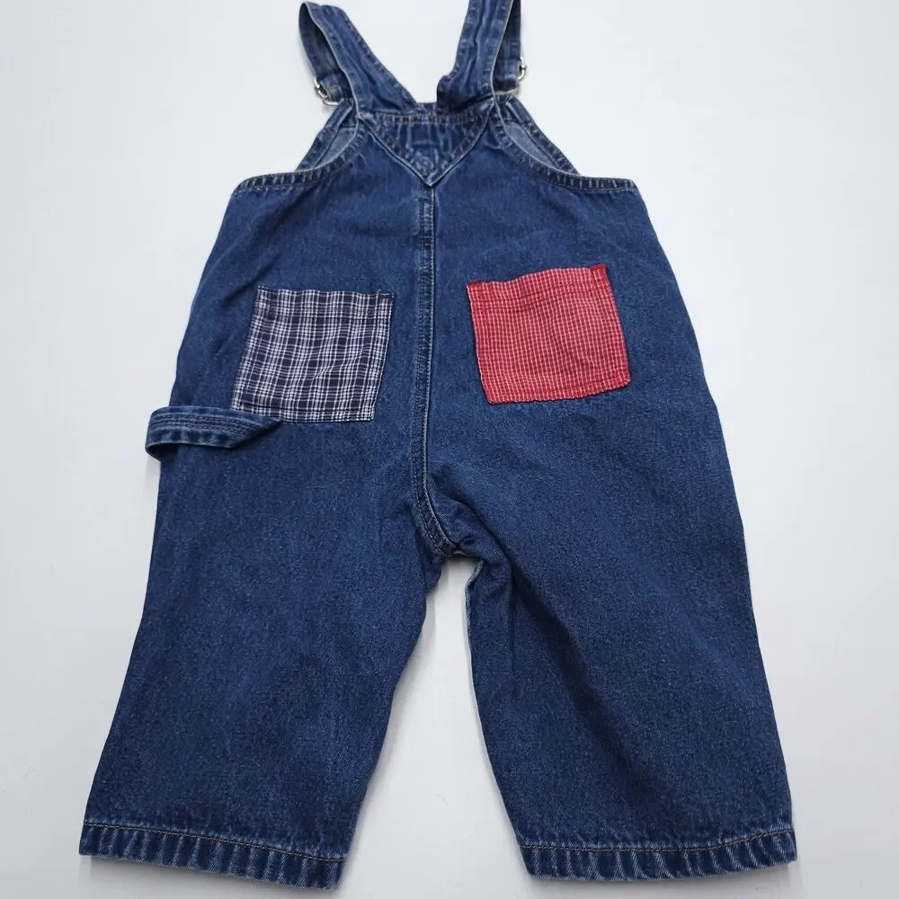 Vintage Gap Overalls 6-12 Months Ruff Wear Dog Patches Blue Denim